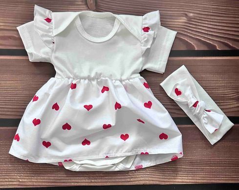 Боди-платье короткий рукав Сердечки + повязка Babystartex, молочный, Девочка, 56-62