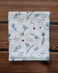 Пеленка муслиновая 2-х слойная BabyStarTex, 80x90 см, белая/бабочки и цветочки голубые, Мальчик, 90х80