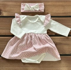 Боди-платье длинный рукав Горошек + повязка (светло-розовый), Babystartex, интерлок, Девочка, 56-62