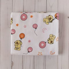 Пелюшка фланель/байка BabyStarTex, біла/ведмедик з рожевою та помаранчевою кулькою, Унісекс, 110х90