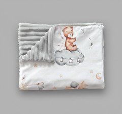 Плед детский из плюша Babystartex, серый/мишка на облачке с шариками, Унисекс, 100*80, без утеплителя