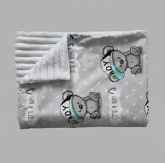 Плед детский из плюша Babystartex, белый/серый мишка It's a boy, Мальчик, 100*80, без утеплителя