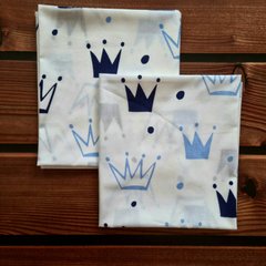 Пеленка польский хлопок BabyStarTex, 80x90 см, белая/короны голубые и черные