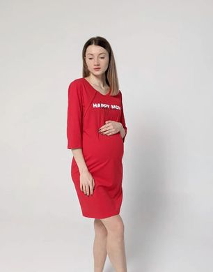 Сорочка на молнии рукав 3/4 для беременных и кормящих Happy Mom (красная), кулир, 42-44