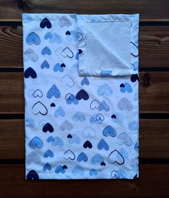 Пеленка непромокаемая из польского хлопка BabyStarTex, белая/сердечки синие и голубые, Мальчик, 100х70 см