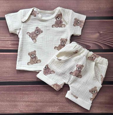 Комплект муслиновый футболка и шорты Мишки Babystartex, муслин, Унисекс, 56-62