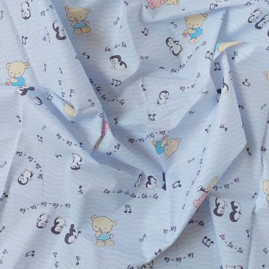 Пеленка ситец BabyStarTex, 100x80 см, голубая/мишка и пингвины, Мальчик