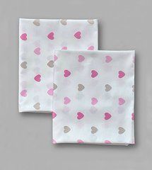 Пелюшка польська бавовна BabyStarTex, 80x90 см, біла/коричневі та рожеві серця, Дівчинка, 90х80