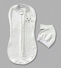 Пелюшка-кокон на блискавці з шапочкою BabyStarTex, футер, білий/морда кішки, Унісекс, 56-62