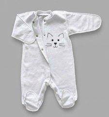 Комбинезон для новорожденных закрытые ручки BabyStarTex, футер, белый/мордочка кошки, Унисекс, 56