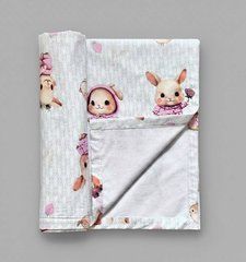 Пелюшка непромокаюча з польської бавовни Babystartex, кролики в рожевому одязі, Дівчинка, 50х70 см