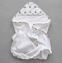 Кутик махровий після купання BabyStarTex, біле/серця сірі та коричневі, Унісекс, 80х80 см