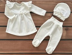 Комплект для дівчинки на виписку туніка повзунки та шапочка Babystartex, футер, молочний, Дівчинка, 56-62
