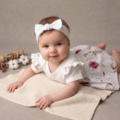 Боді-плаття короткий рукав Квіточки + пов'язка Babystartex, молочне, Дівчинка, 56-62
