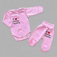 Комплект боді та повзунки в пологовий BabyStarTex, футер, рожевий/я люблю маму і тата, Дівчинка, 56