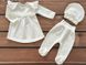 Комплект для дівчинки на виписку туніка повзунки та шапочка Babystartex, футер, молочний, Дівчинка, 56-62