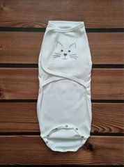 Пеленка-кокон на липучках с кнопками BabyStarTex, интерлок, молочная/мордочка кошечки, Унисекс, 56-62