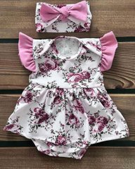 Боди-платье короткий рукав Розочки + повязка Babystartex, розовые крылышки, кулир, Девочка, 56-62
