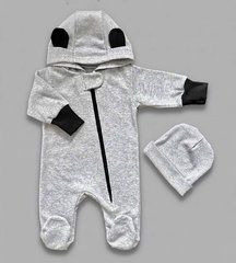 Комплект комбинезон на молнии и шапочка Babystartex, футер с начесом, серый, Унисекс, 56-62