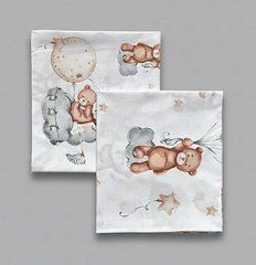 Пелюшка польська бавовна BabyStarTex, 80x90 см, біла/ведмедик на хмаринці з кульками, Унісекс, 90х80
