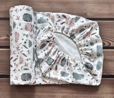 Простынь для детской кроватки на резинке Babystartex, 120х60см, фланель, белая/сова и зайчик, Унисекс