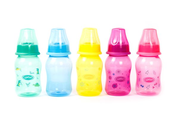 Бутылочка для кормления приталенная с силиконовой соской Lindo, 125 мл, Мальчик, синяя, 125мл