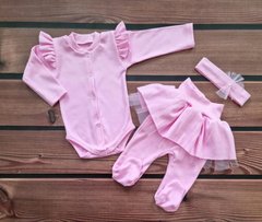 Комплект на виписку для дівчинки боді повзунки пов'язка Babystartex, інтерлок, рожевий, Дівчинка, Рожевий, 62-68
