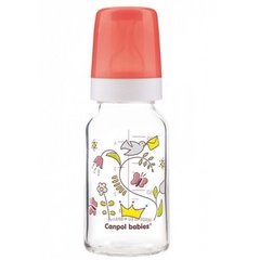 Бутылочка для кормления стеклянная с рисунком Canpol Babies, 120 мл, Унисекс, Красный, 120мл