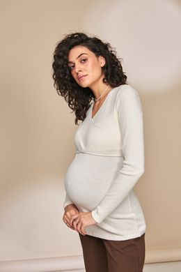 Теплый джемпер для беременных и кормящих Helen Yula mama, молочный, S