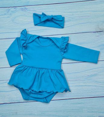 Боди-платье длинный рукав +повязка, Babystartex, кулир, 56-62, синий