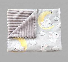 Плед детский из плюша Babystartex, серый/кролики на месяце, Унисекс, 100*80, без утеплителя