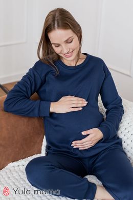 Теплая пижама для беременных и кормящих мам WENDY Юла мама, темно-синяя, S