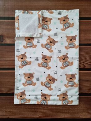 Пеленка непромокаемая из польского хлопка BabyStarTex, белая/мишки Cute Teddy коричневые, Мальчик, 100х70 см