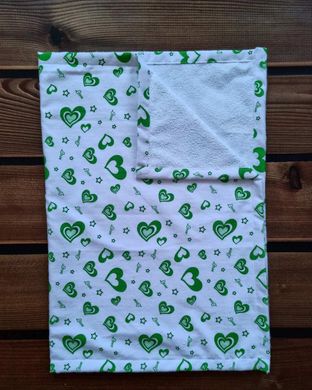 Пелюшка непромокаюча з фланелі BabyStarTex, біла/зелені серця, Унісекс, 50х70 см
