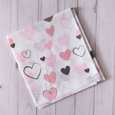Пеленка польский хлопок BabyStarTex, 80x90 см, белая/сердечки розовые и серые