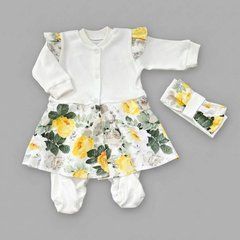 Комплект для девочки комбинезон с юбочкой и повязка Розы желтые BabyStarTex, интерлок, Девочка, 56