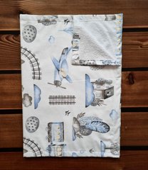 Пеленка непромокаемая из польского хлопка Babystartex, белая/поезда и самолеты голубые, Мальчик, 50х70 см