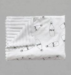 Плед детский из плюша Babystartex, белый/бутылочки Мілк, Унисекс, 100*80, без утеплителя