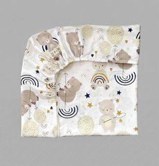 Простирадло для дитячого ліжечка на резинці Babystartex, 120х60см, бавовна, ведмедик з кульками та веселка, Унісекс