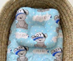Подушка для новонароджених анатомічна, блакитна/ведмедик It's a boy 0+, Хлопчик