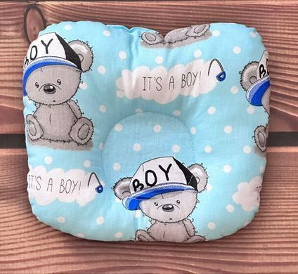 Подушка для новорожденного анатомическая, голубая/мишка It's a boy 0+, Мальчик