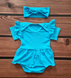 Боди-платье короткий рукав +повязка, Babystartex, кулир, 56-62, синий