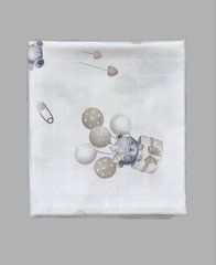 Пеленка муслиновая 2 слоя BabyStarTex, 80x90 см, мишка с шариками, Унисекс, 90х80
