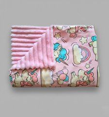 Плед дитячий з плюшу Babystartex, рожевий/рожевий єдинороги, Дівчинка, 100*80, без утеплювача