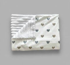 Плед детский из плюша Babystartex, белый/сердечки серые и коричневые_1, Унисекс, 100*80, без утеплителя