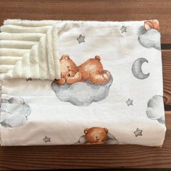 Плед детский из плюша Babystartex, молочный/мишка спит на облачке, Унисекс, 100*80, без утеплителя
