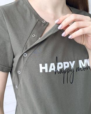 Сорочка для беременных и кормящих HAPPY MOM (хаки), кулир, 42-44