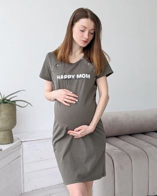 Сорочка для вагітних та годуючих HAPPY MOM (хакі), кулір, 42-44