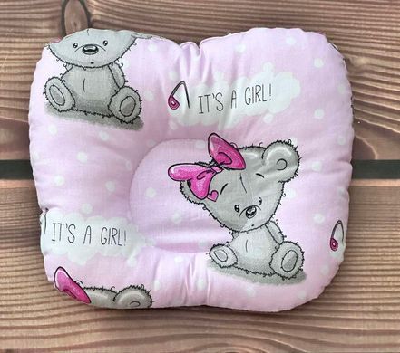 Подушка для новорожденного анатомическая, розовая/мишка It's a girl 0+, Девочка