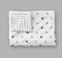 Плед детский из плюша Babystartex, белый/сердечки серые и коричневые, Унисекс, 100*80, без утеплителя